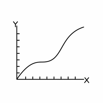 Simple black and white line graph vector illustration with X and Y axes, depicting a curved, increasing data trend for business analytics and statistical visualization