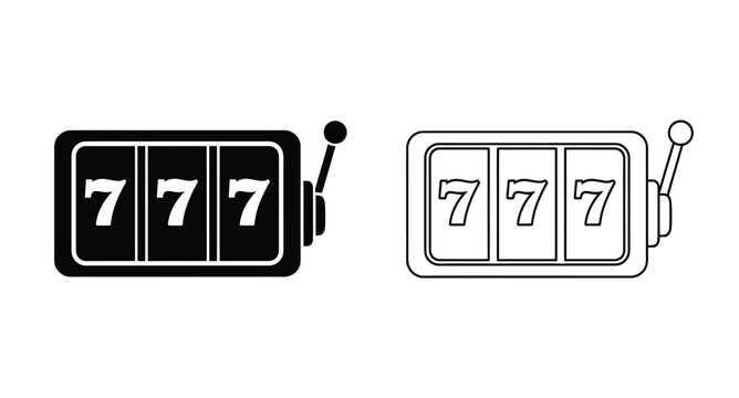 Black and white slot machine icons contrasting styles filled silhouette