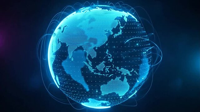 A futuristic digital globe with a blue hue.