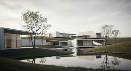 Fototapeta premium Modern architectural design with minimalist aesthetic and serene environment