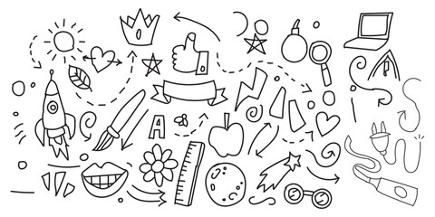 Obraz premium A collection of whimsical doodles and icons on a white background