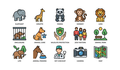 Obraz premium Colorful animal and zoo icons featuring wildlife and park visit elements