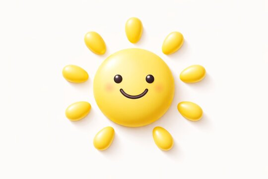 Cute cartoon sun with a happy face and rays on a white background