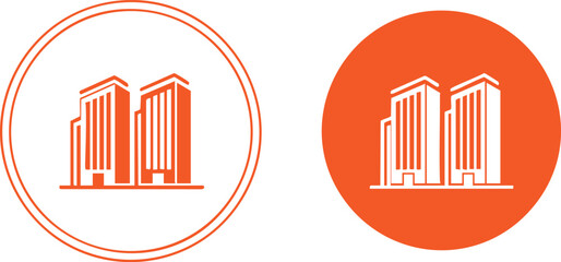 Obraz premium Two white building with orange backgrounds and white backgrounds on a white background