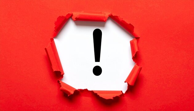 Exclamation Mark Alert Icon Appearing Through Torn Red Paper for Urgent Warning and Notification Concept