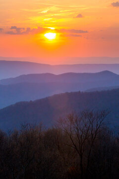 View of the Allegheny mountains at sunset from Shenandoah National Park