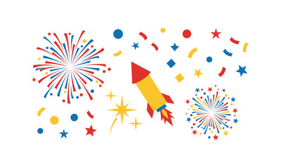 Obraz premium Colorful fireworks and rockets bursting with festive sparkles and stars