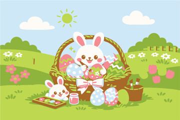 Fototapeta premium adobe vector Easter Spring Holiday Flat Vector Illustration Set