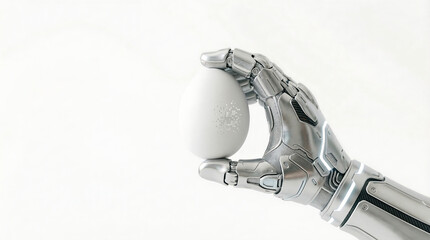 Robot Hand Holding Easter Egg Technology AI Spring Holiday Concept