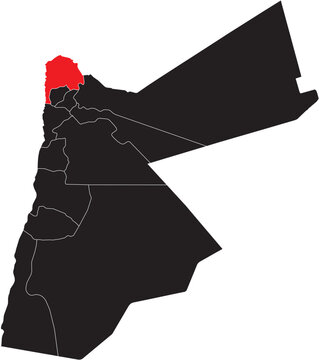 Irbid Governorate Highlighted on Map of Jordan with Regions, Editable Vector