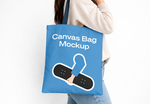 Women with Canvas Bag Mockup