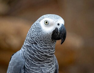 Obraz premium Grey parrot portrait with white eye rings; brown background