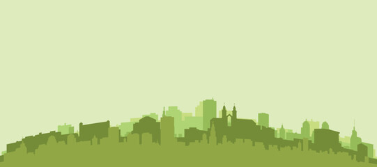 Green panoramic poster of the city skyline with solid background buildings on a hilly terrain of MUNICH, GERMANY