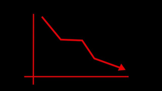 A red line graph on a black background.