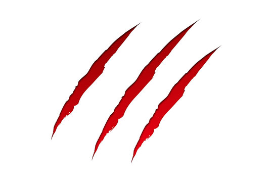 Collection of realistic red claw marks and scratches from a monster, tiger, or bear