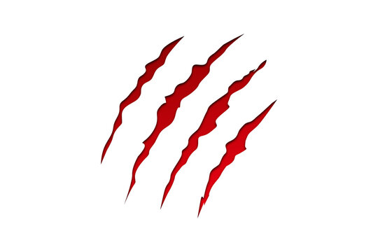 Collection of realistic red claw marks and scratches from a monster, tiger, or bear