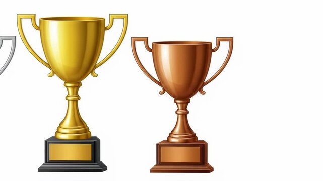 Gold, silver, and bronze metallic trophies stand on rectangular bases