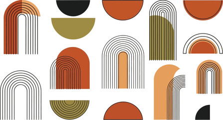 Fototapeta premium Geometric shapes and arches in earthy tones
