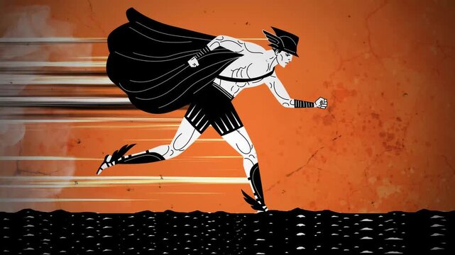 hermes messenger god running in greek vase style