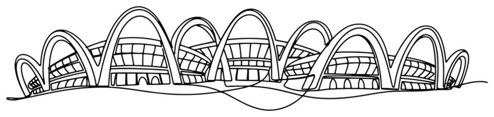 Modern sports stadium arena architecture in minimalist continuous line style © Katarzyna