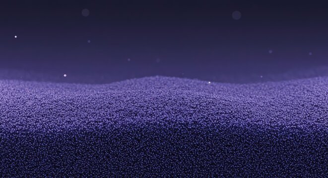 A scientific visualization showing small uniform particles packed densely in the bottom of a container, with a large empty volume above, laboratory, glass, theoretical