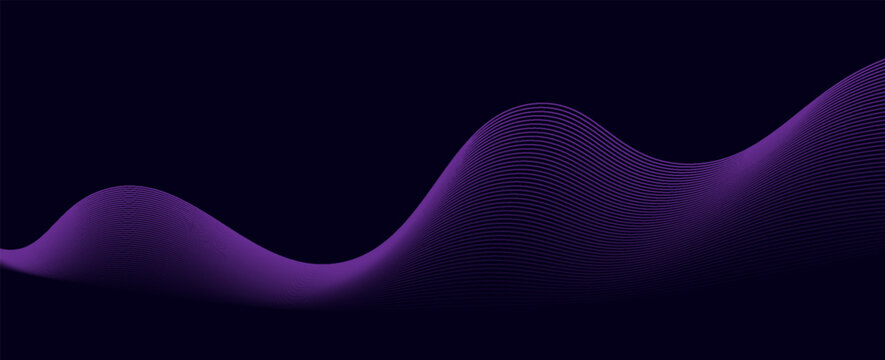 Dark abstract background with glowing wave. Shiny moving lines design element. Elegant dynamic wavy lines. Modern futuristic technology concept. Vector