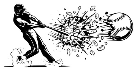 Dynamic baseball player hitting the ball with an explosive power effect in high contrast style © Katarzyna