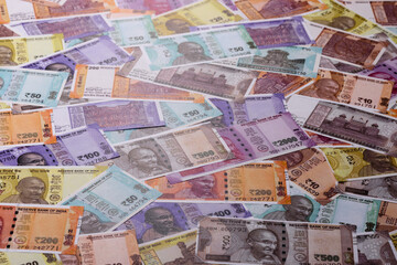 Indian paper currency, rupees, for financial transactions and exchange. Indian rupee currency