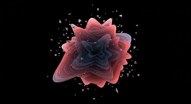 Dynamic digital concept showing severe geometric alteration and structural stress. Swirling lines depict abstract shape transition and fluid collapse, background, physics, transition