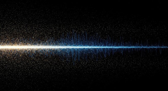 Visualization of a complex wave packet dispersing across a dark background, showing high and low frequency components separating due to velocity differences, model, visualization, electromagnetism
