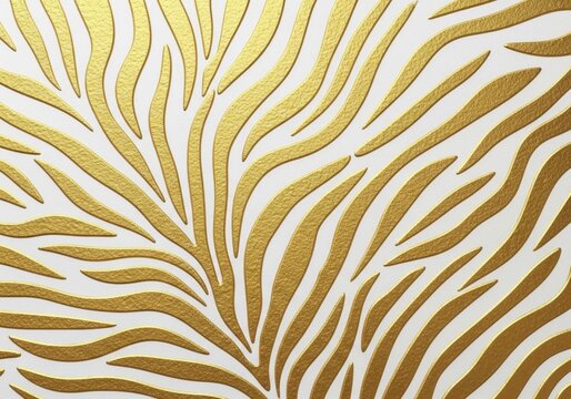 Gold zebra pattern texture on white paper background. Abstract animal print wallpaper design. Luxury metallic foil line background for invitation card and elegant interior decor.