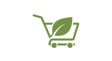 Green shopping cart with leaf eco-friendly logo, isolated white background. © paijo