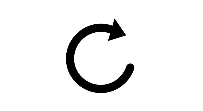 A simple black refresh arrow icon indicating reload or update action. Minimalist design for web and app usage.
