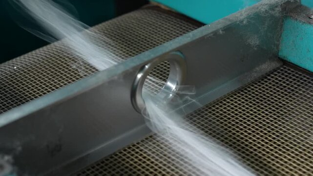Automated carpet weaving machine producing patterned rugs in a modern textile factory