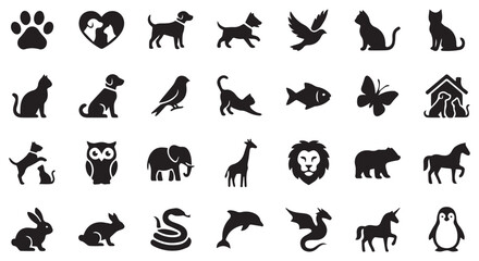 Fototapeta premium A collection of black animal silhouettes on a Transparent Background for design and illustration purposes