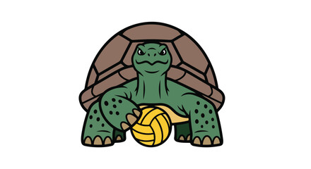 Obraz premium A cartoon turtle holding a volleyball against a clean white background with a playful mood.