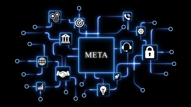 Dynamic Glowing Meta Network Concept with Interconnected and Symbols for Technology and Business Innovation