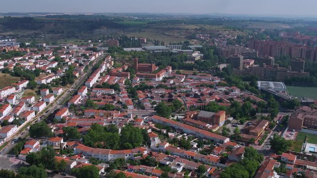 Aerial panorama view around the downtown of the city Valladolid  in Spain on a sunny summer noon.