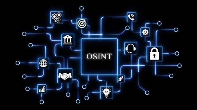O S I N T Digital Intelligence Network Concept with Blue Glowing Connections and OSINT open-source intelligence