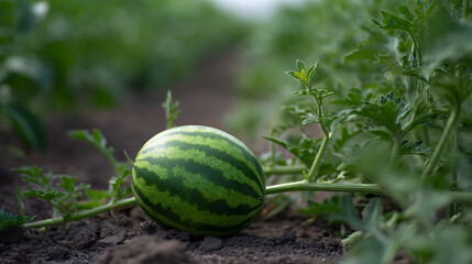 Fresh Vibrant Watermelon Ripen on Fertile Soil in Sunny Outdoor Garden. Close-up Picture of Nature's Bounty for Healthy Summer Fruit Harvest