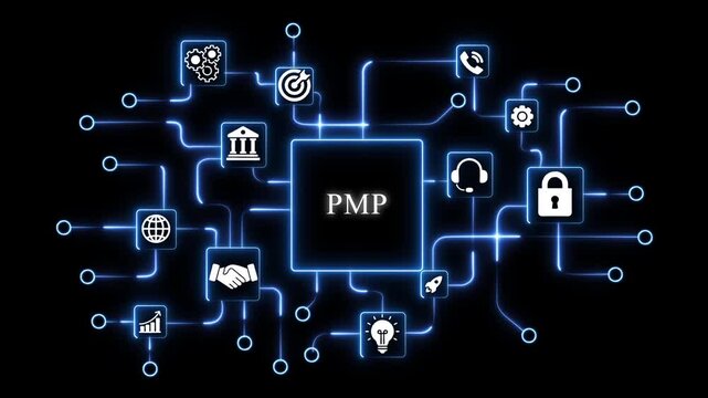 P M P certification concept with interconnected representing project management skills and tools PMP certification