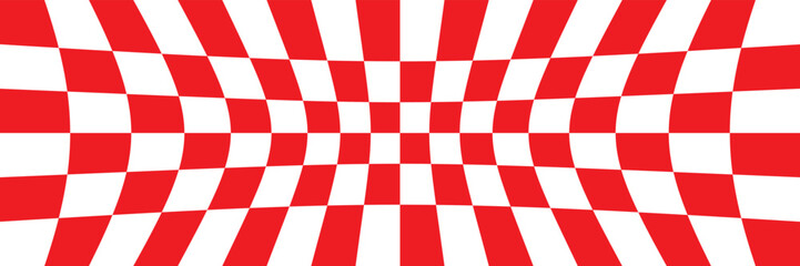 Obraz premium red and white checker pattern vector illustration. Wave chess board. Abstract checkered checkerboard for game. Grid geometric square shape. Race flag. Retro mosaic floor