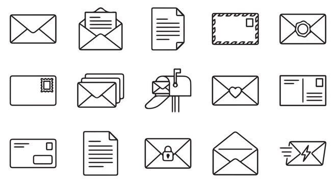 A collection of various email and mail icons on a Transparent Background