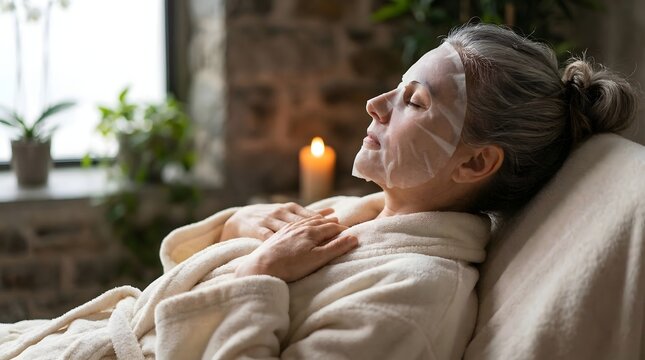 Woman relaxing with facial mask on face in spa