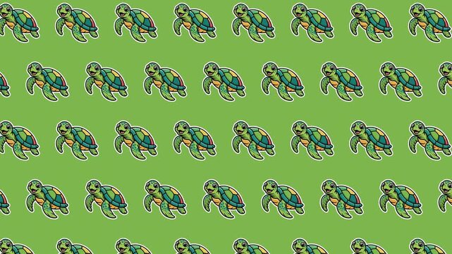 Cute Smiling Sea Turtle Character Seamless Pattern Background with Happy Green Turtle Mascot Icons, Animated Loopable Ocean Animal Repeat Vector for Kids, Marine Life, Underwater Theme, Nature and Wil