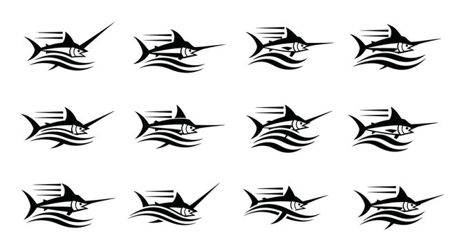 Black and white marlin fish icons.