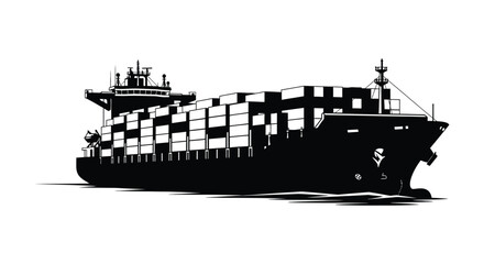 A striking black silhouette of a large container ship navigating calm waters emphasizing its industrial design silhouette high quality professional detailed © GDOthoi02