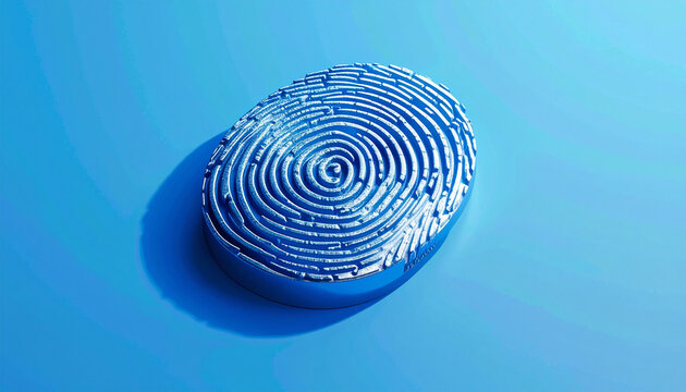 Close up of a blue fingerprint isolated on a vibrant blue background