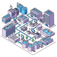 Fototapeta premium Isometric Illustration of a Smart City Infrastructure with Renewable Energy.