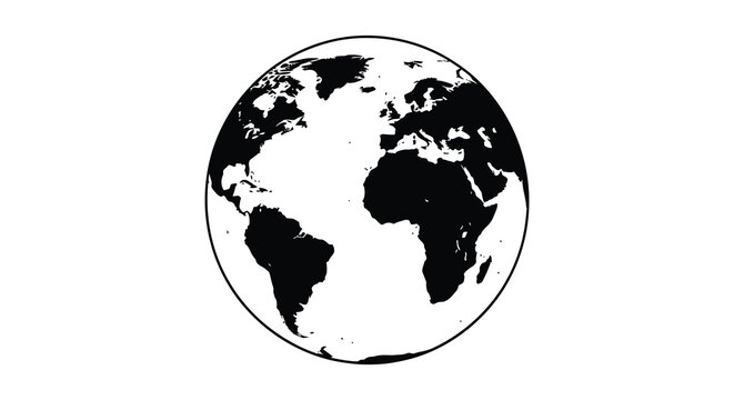 A stark depiction of planet earth showcasing continents and oceans in a bold contrasting black silhouette high quality professional detailed modern